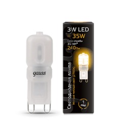 Лампа Gauss LED G9 AC220-240V 3W 240lm 2700K пластик 1/10/200