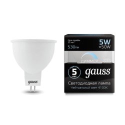 Лампа Gauss LED диммируемая MR16 GU5.3-dim 5W 530lm 4100K