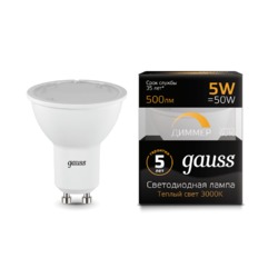 Лампа Gauss LED диммируемая MR16 GU10-dim 5W 500lm 3000K