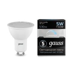 Лампа Gauss LED диммируемая MR16 GU10-dim 5W 530lm 4100K