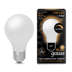 Лампа Gauss LED диммируемая Filament A60 OPAL E27 10W 820lm 2700К