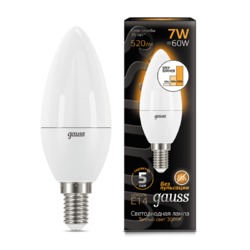 Лампа Gauss LED диммируемая Свеча E14 7W 520lm 3000К