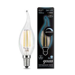 Лампа Gauss LED диммируемая Filament Свеча на ветру E14 5W 450lm 4100K