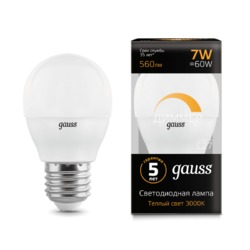 Лампа Gauss LED диммируемая Шар-dim E27 7W 560lm 3000К