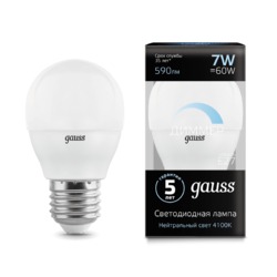 Лампа Gauss LED диммируемая Шар-dim E27 7W 590lm 4100К