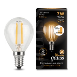 Лампа Gauss LED диммируемая Filament Шар E14 7W 550lm 2700K