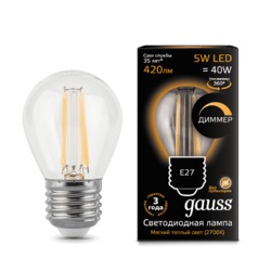 Лампа Gauss LED диммируемая Filament Шар E27 5W 420lm 2700K