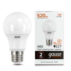 Лампа Gauss LED Elementary A60 7W E27 520lm 2700K акция